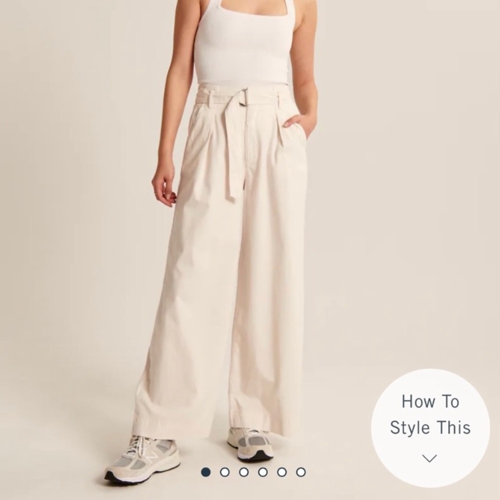 Abercrombie & Fitch Belted Ultra Wide Leg Cream Cotton Pants S